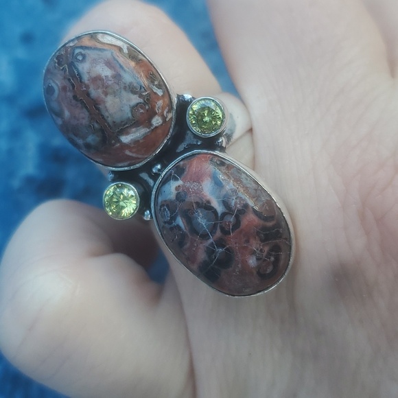 New Leopard Skin Jasper and Citrine 925 Silver Statement Ring. - Picture 7 of 16